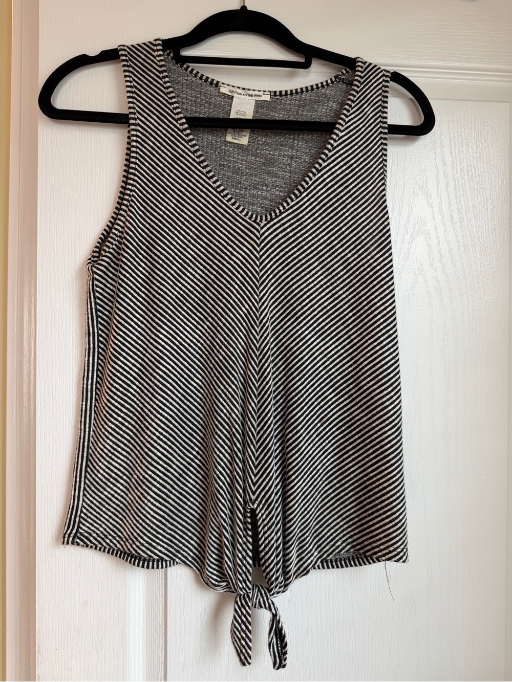 Caution To The Wind Black & White Striped Tie-Front V-Neck Tank